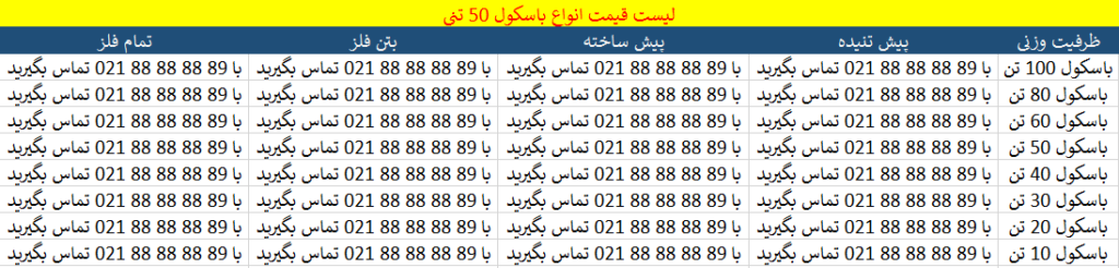 لیست قیمت باسکول 50 تنی