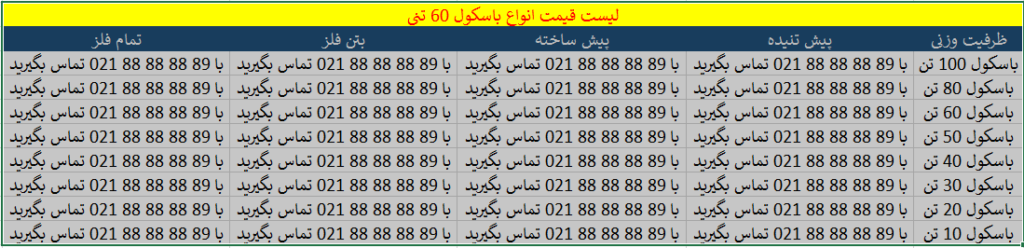 لیست قیمت باسکول 60 تنی